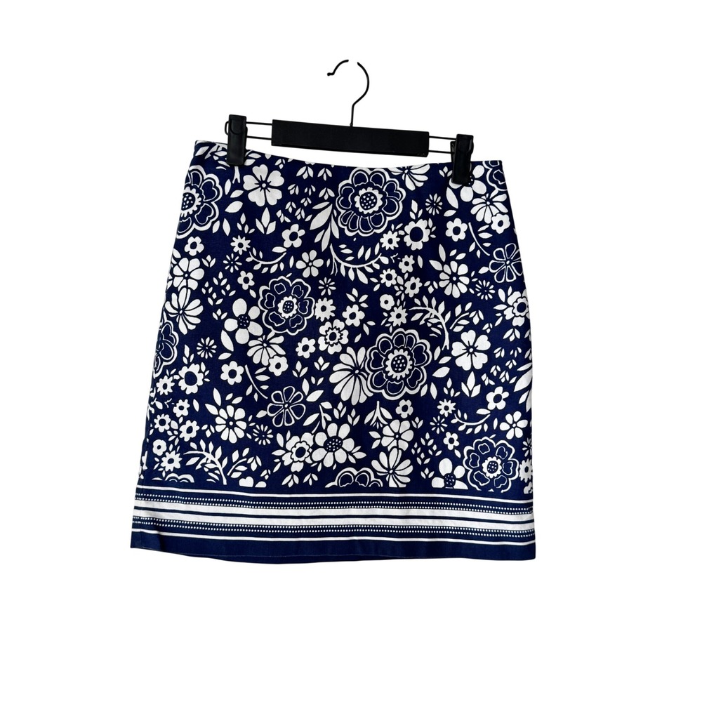 Talbots Petite Navy Blue White Floral Cotton Stretch Mini Skirt 4P